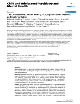 The Collaborative Lithium Trials (Colt): Specific Aims, Methods, And
