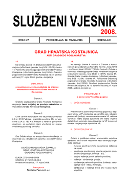 Grad Hrvatska Kostajnica Akti Gradskog Poglavarstva