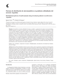 Patrones De Distribución De Micromamíferos En Gradientes Altitudinales Del Noroeste Argentino