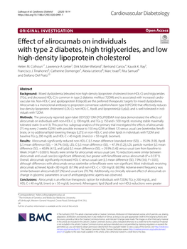 Effect of Alirocumab on Individuals with Type 2 Diabetes, High