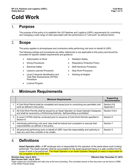 Cold Work Safety Manual Page 1 of 13