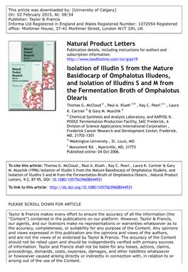 Isolation of Illudin S from the Mature Basidiocarp Ofomphalotus