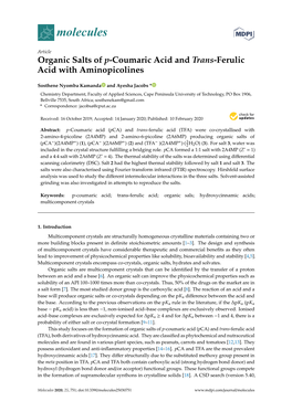 Organic Salts of P-Coumaric Acid and Trans-Ferulic Acid with Aminopicolines