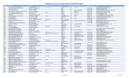 Vendor List for Campaign Contributions