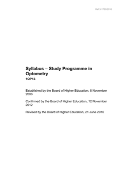 Syllabus – Study Programme in Optometry 1OP13