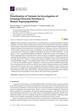 Prioritization of Variants for Investigation of Genotype-Directed Nutrition in Human Superpopulations