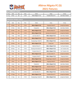 Albirex Niigata FC (S) 2021 Fixtures