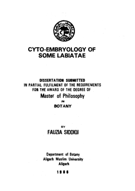 Cyto-Embryology of Some Labiatae