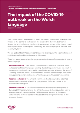 The Impact of the COVID-19 Outbreak on the Welsh Language December 2020