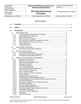 Safe Work Permit Procedure Doc Number: RSW-000030-GB Rev No: 2