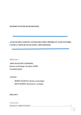 Rapport D'etude De Bondoukou Analyse Des