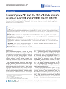 Circulating MMP11 and Specific Antibody Immune Response In