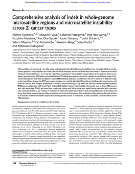 Comprehensive Analysis of Indels in Whole-Genome Microsatellite Regions and Microsatellite Instability Across 21 Cancer Types