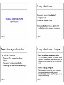 Message Authentication Aspects of Message Authentication Message