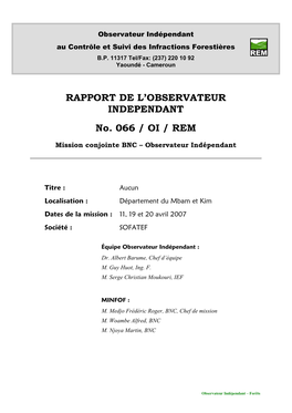 RAPPORT DE L'observateur INDEPENDANT No. 066 / OI