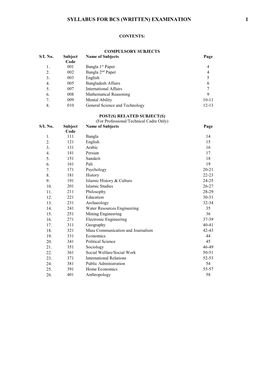 Syllabus for Bcs (Written) Examination 1