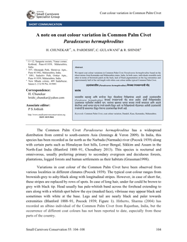 A Note on Coat Colour Variation in Common Palm Civet Paradoxurus Hermaphroditus