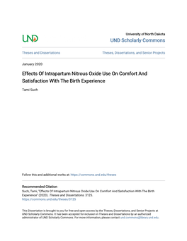 Effects of Intrapartum Nitrous Oxide Use on Comfort and Satisfaction with the Birth Experience