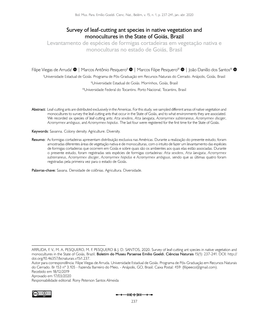 Survey of Leaf-Cutting Ant Species in Native Vegetation and Monocultures in the State of Goiás, Brazil Levantamento De Espécie