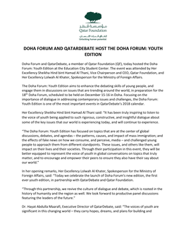 Doha Forum and Qatardebate Host the Doha Forum: Youth Edition