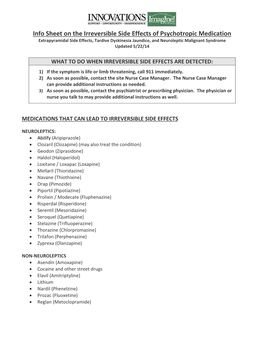 Info Sheet on the Irreversible Side Effects of Psychotropic Medication
