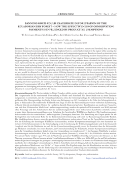 Banning Goats Could Exacerbate Deforestation of the Ecuadorian Dry Forest – How the Effectiveness of Conservation Payments Is Influenced by Productive Use Options