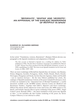 An Appraisal of the Earliest Renderings of Beowulf in Spain1