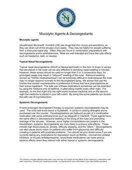 Mucolytic Agents & Decongestants