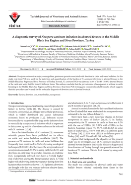 A Diagnostic Survey of Neospora Caninum Infection in Aborted Fetuses in the Middle Black Sea Region and Sivas Province, Turkey