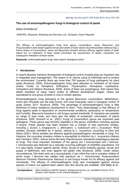 The Use of Entomopathogenic Fungi in Biological Control of Pests