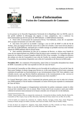 Lettre D'information Fusion Des Communautés De Communes