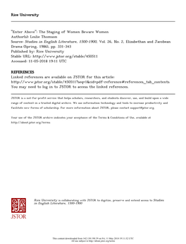 Enter Above": the Staging of Women Beware Women Author(S): Leslie Thomson Source: Studies in English Literature, 1500-1900, Vol