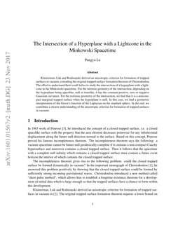The Intersection of a Hyperplane with a Lightcone in the Minkowski