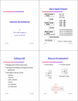 Instruction Set Architecture How to Speak Computer Crafting an ISA Where Are the Instructions?