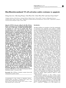 Rho/Rhotekin-Mediated NF-Jb Activation Confers Resistance to Apoptosis