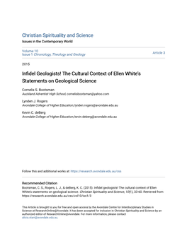 Infidel Geologists! the Cultural Context of Ellen White's Statements on Geological Science