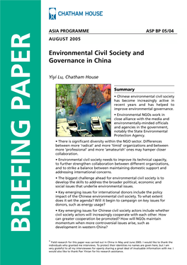 Environmental Civil Society and Governance in China