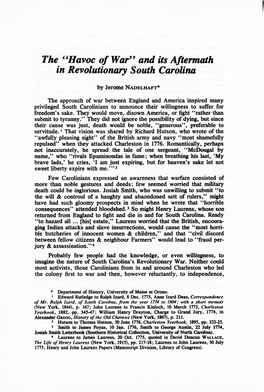 The ''Havoc of War'' and Its Aftermath in Revolutionary South Carolina