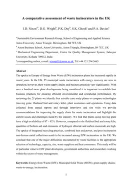 A Comparative Assessment of Waste Incinerators in the UK