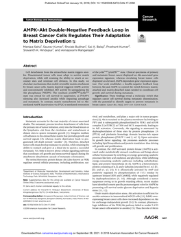 AMPK–Akt Double-Negative Feedback Loop in Breast Cancer Cells Regulates Their Adaptation to Matrix Deprivation Manipa Saha1, Saurav Kumar1, Shoiab Bukhari1, Sai A