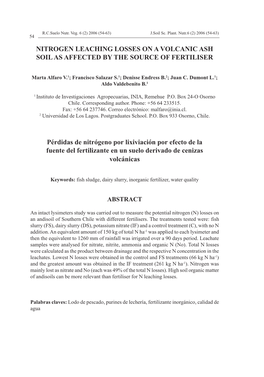 Nitrogen Leaching Losses on a Volcanic Ash Soil As Affected by the Source of Fertiliser