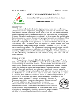 Vol. 1, No. 38 (Rev.). Approved 5/31/2017 VEGETATION MANAGEMENT GUIDELINE Common Reed (Phragmites Australis (Cav.) Trin