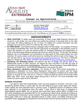 Issues in Agriculture the Newsletter About Integrated Pest Management for the El Paso Valley