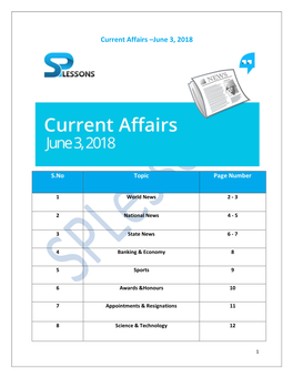 Current Affairs –June 3, 2018