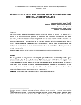 Derecho Humano Al Deporte En México Su Interdependencia Con El Derecho a La No Discriminación