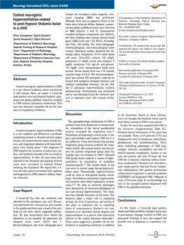 Central Neurogenic Hyperventilation Related to Post-Hypoxic Thalamic Lesion in a Child