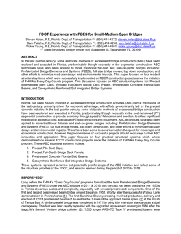 Paper #103 FDOT Experience with PBES for Small