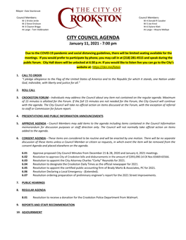 CITY COUNCIL AGENDA January 11, 2021 - 7:00 Pm