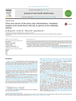 Hymenoptera: Symphyta: Argidae) from South Korea with Key to Species of the Subfamily Arginae