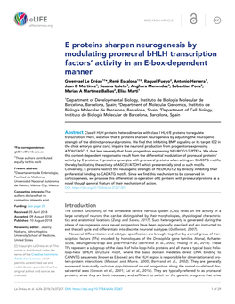 E Proteins Sharpen Neurogenesis by Modulating Proneural Bhlh